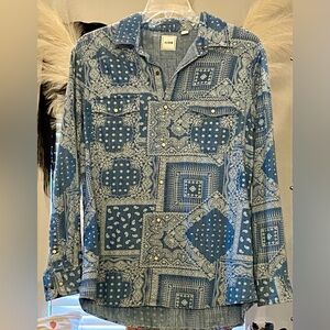 ROWN Bandana Print Button-Up Denim Shirt Size Large - EUC